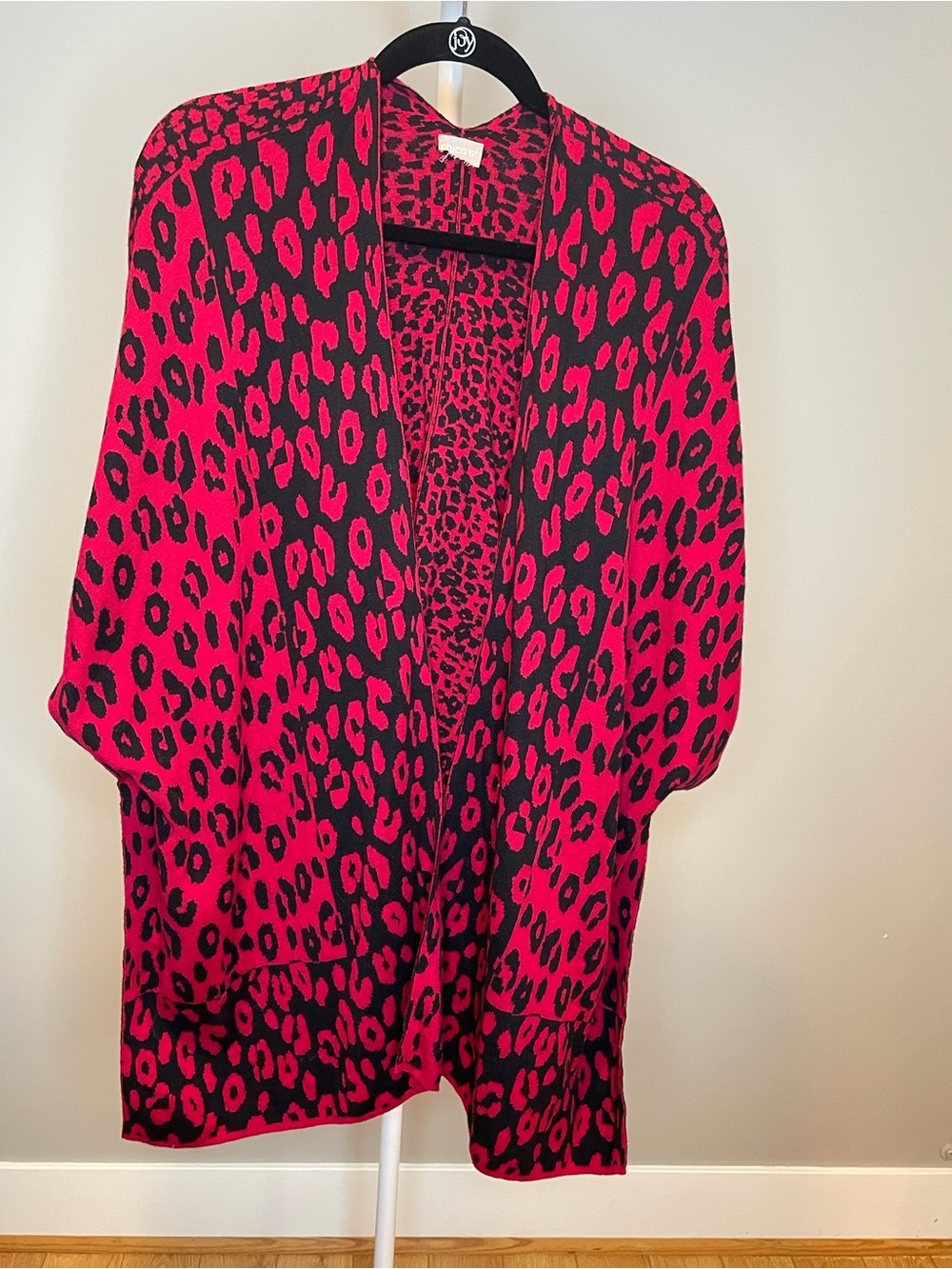 Chico's Red and Black Reversible Leopard Print Open Cardigan/Poncho